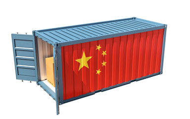 Shipping Container with China flag isolated on white - 3D Rendering