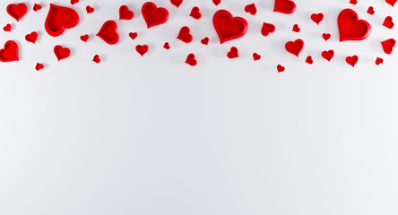 Valentines day white background with red hearts on top. Valentines day concept. Top view. Romantic background concept. valentines day mockup, template