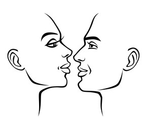 Man and woman faces on a white background