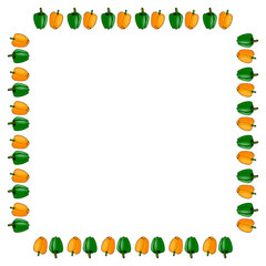 Square frame of green and orange peppers on white background. Isolated frame for your design.