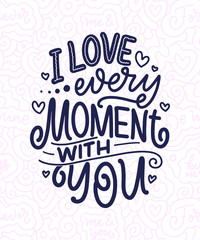 Fototapeta premium Card with slogan about love in beautiful style. Vector abstract lettering composition. Trendy graphic design for print. Motivation poster. Calligraphy text for Valentine's Day.