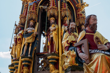 Obraz premium Medieval fountain situated on the marktplatz of Nuremberg, Bavaria, Germany