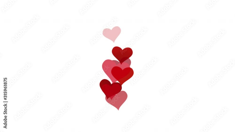 Poster many red hearts particles emotion pop up on white screen background. icon confetti and abstract part