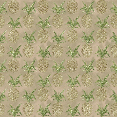 Abstract  pineapple fruit  glitter sparkling seamless pattern on watercolor background