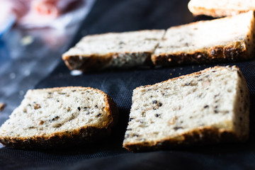 Gourmet cut breed baguette at kitchen