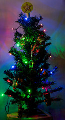 Christmas tree small with icy lights.