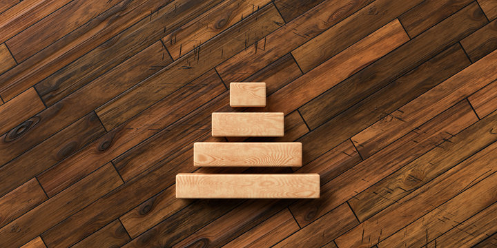 empty wooden blocks for own text formed as a pyramid on wooden background