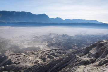 Beatiful scene from crater of Bromo. Mount Bromo is an active volcano and one of the most visited tourist attractions in East Java, Indonesia.