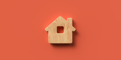 3D rendered house symbol on orange background 