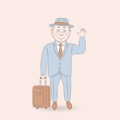 Obraz na płótnie Canvas Vector illustration old man standing with suitcase,cartoon design