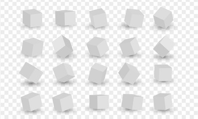 Set of the white 3d blocks, cubes. 3d modeling vector illustration