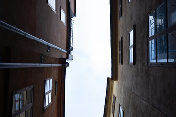Uneven buildings in stockholm on a sunny day