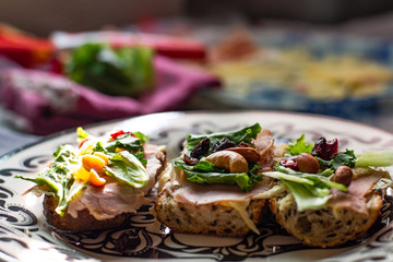 Delicious gourmet baguettes sandwiches