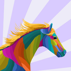 colorful head horse pop art portrait vector illustrationcan be used to design for T-shirt, card, poster, invitation. Vector illustration,