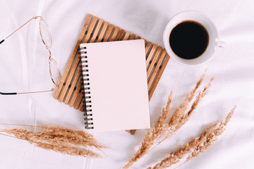 Home office, work space on the bed.