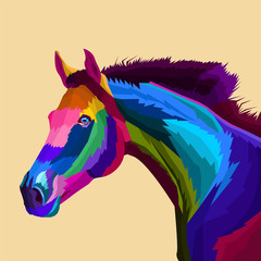 colorful horse pop art portrait vector illustration,can be used to design for T-shirt, card, poster, invitation. Vector illustration