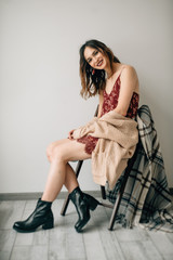 Woman portrait in boho style in studio