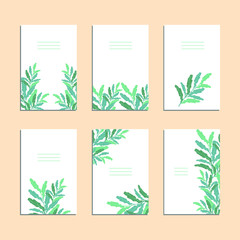 Collection of vector template label, visit cards, square greeting cards and banners with home plants, wild flowers and herbs.Business set of design templates Layout, mockup design for cosmetics.