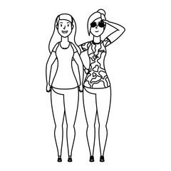 young woman with military clothes and girl characters