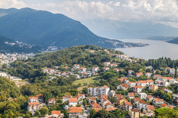 Naklejka na ściany i meble Aerial view of the city of Herceg Novi and Kotor Bay from Spanjola fortress, Montenegro.