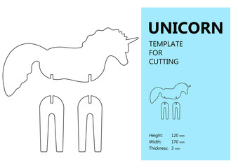 Animal puzzle, laser cutting template, vector illustration, unicorn