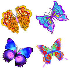 Colorful Butterfly Pack, Set of beautiful butterfly with wings, Abstract Wings Color, Abstract animal color pack, isolation butterfly object illustration. Vector