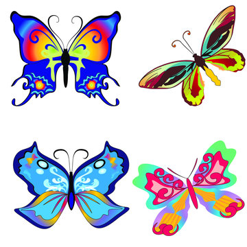 Colorful Butterfly Pack, Set of beautiful butterfly with wings, Abstract Wings Color, Abstract animal color pack, isolation butterfly object illustration. Vector