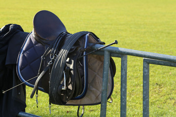 Horseman saddle ready to put on the horseback