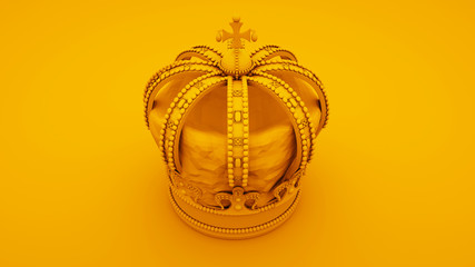 Royal gold crown on yellow background. Minimal idea concept, 3d illustration