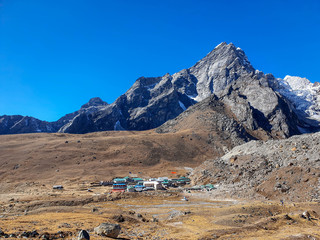 Lobuche village. Everest base camp trek: from Dzongla to Lobuche, Solokhumbu, Nepal.