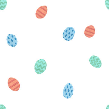  Easter eggs seamless pattern. Easter banner on white background. Paschal bunny. Holidays herbal decoration. Easter celebration blush flowers. Gift wrap wallpaper. Blossom spring decorative floral art