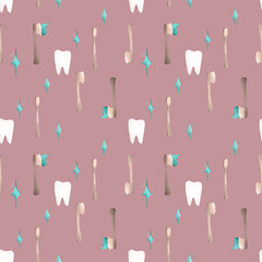 Digital illustration simple daily dental care. Seamless pattern. Print for posters, stickers, packaging.