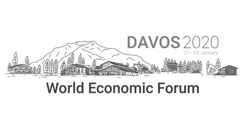 Banner written Davos 2020, world economic forum.