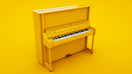 Yellow Classic Upright Piano. Minimal idea concept, 3d illustration © Laricha