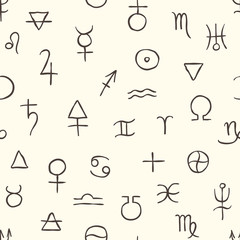 Light seamless pattern of the alchemical simbols
