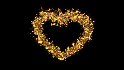 shape of a golden heart made of small hearts