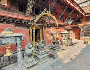 Kathmandu, Nepal - November 2019: An induist temple. Kathmandu, Nepal