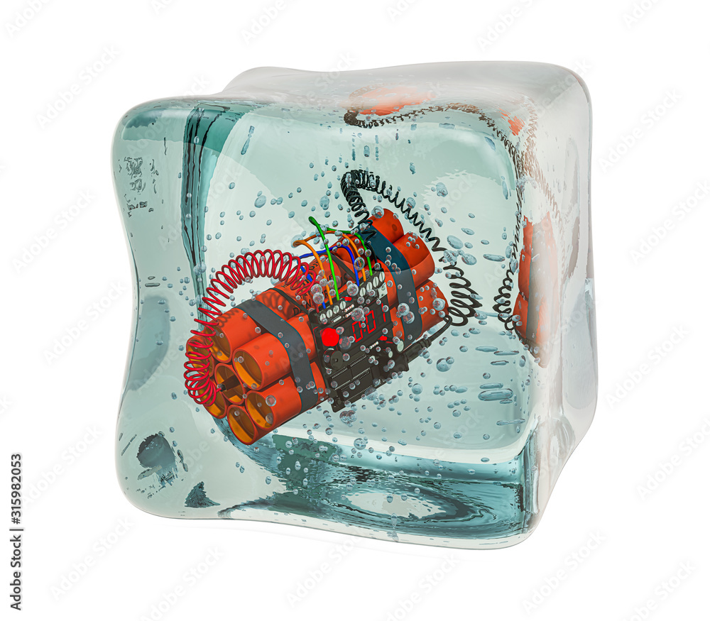 Aufkleber timer bomb frozen in ice cube, 3d rendering