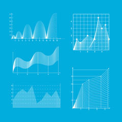 Business data market elements charts diagrams. Graphs flat icons set. Graph curve. Schedule in vector for design and illustration presentations. Visual representation of the function.
