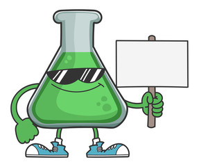 Science test tube with sunglasses holding sign post