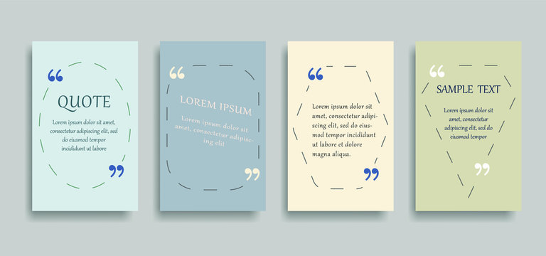 Quote poster blank set. Text in brackets for quotes motivation.Template of textbox isolated on background. Vector illustration.