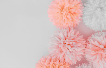 Beautiful abstract color purple and pink flowers on white background and orange flower frame and light pink leaves texture, white background, colorful banner happy valentine