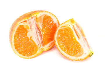 Fototapeta na wymiar Orange mandarins, tangerine peel or mandarin slice isolated on white background