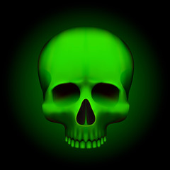 Human skull isolated on black, color green object.