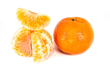 Orange mandarins,  tangerine peel or mandarin slice isolated on white background