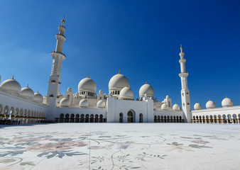 Abu Dhabi, UAE - November 2019: Sheikh Zayed Grand Mosque in Abu Dhabi, the largest mosque in the country. Open for tourists.