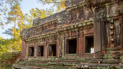 Mystical and famous ruins of Anchor Wat in Cambodia with no people in summer