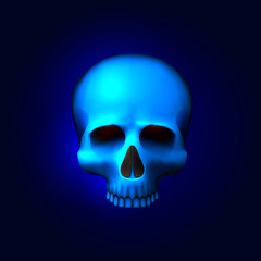 Human skull isolated on black, color blue object.