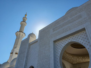 Abu Dhabi, UAE - November 2019: Sheikh Zayed Grand Mosque in Abu Dhabi, the largest mosque in the country. Open for tourists.
