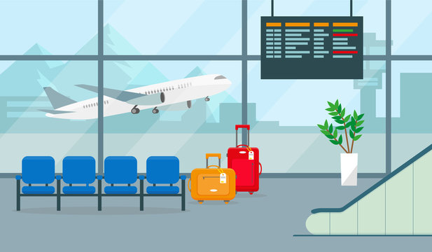 Airport hall or waiting room. Vector illustration.